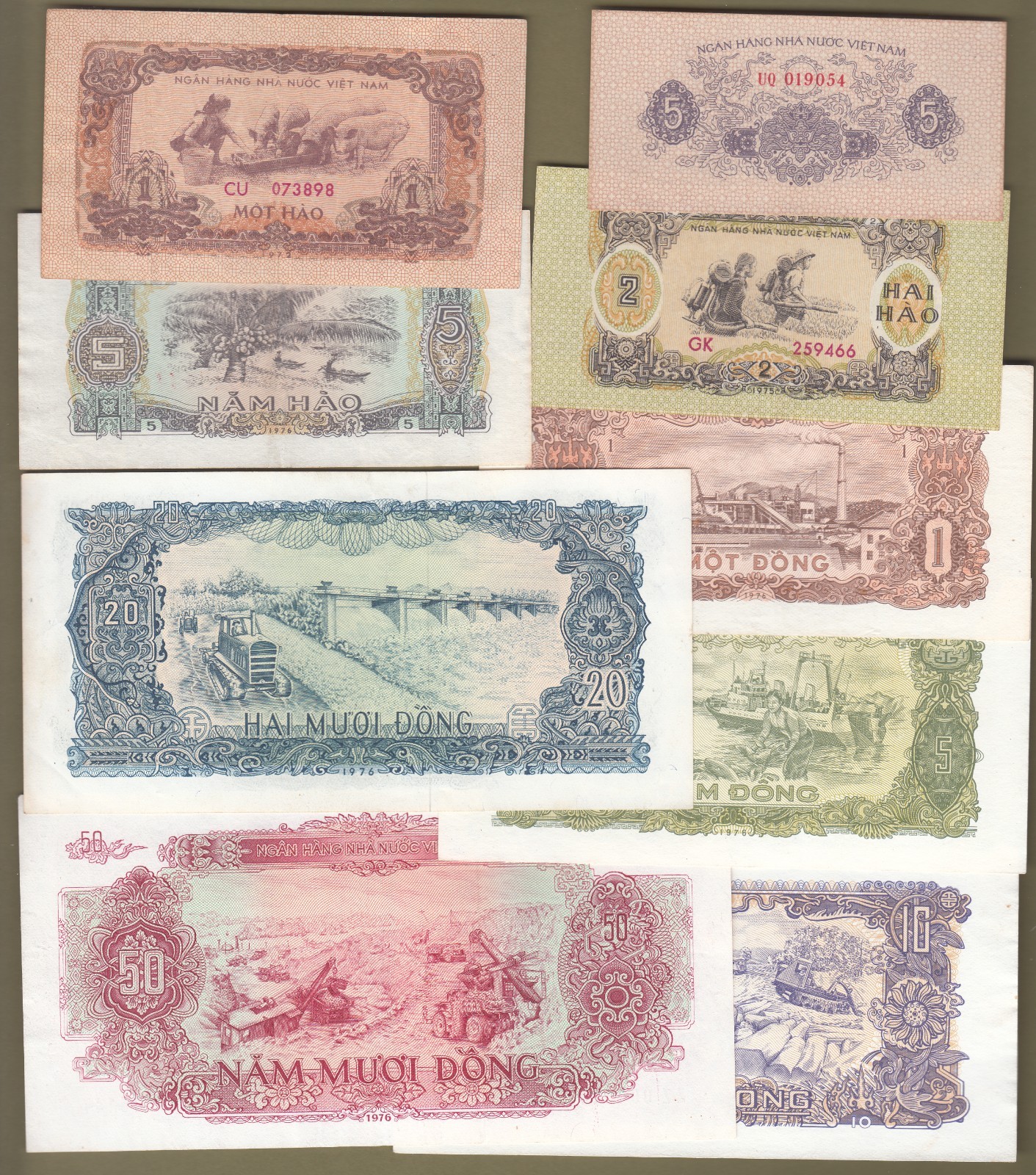 1972-76 Vietnam Completed Set of 9 Different Bank Notes P#67-75.