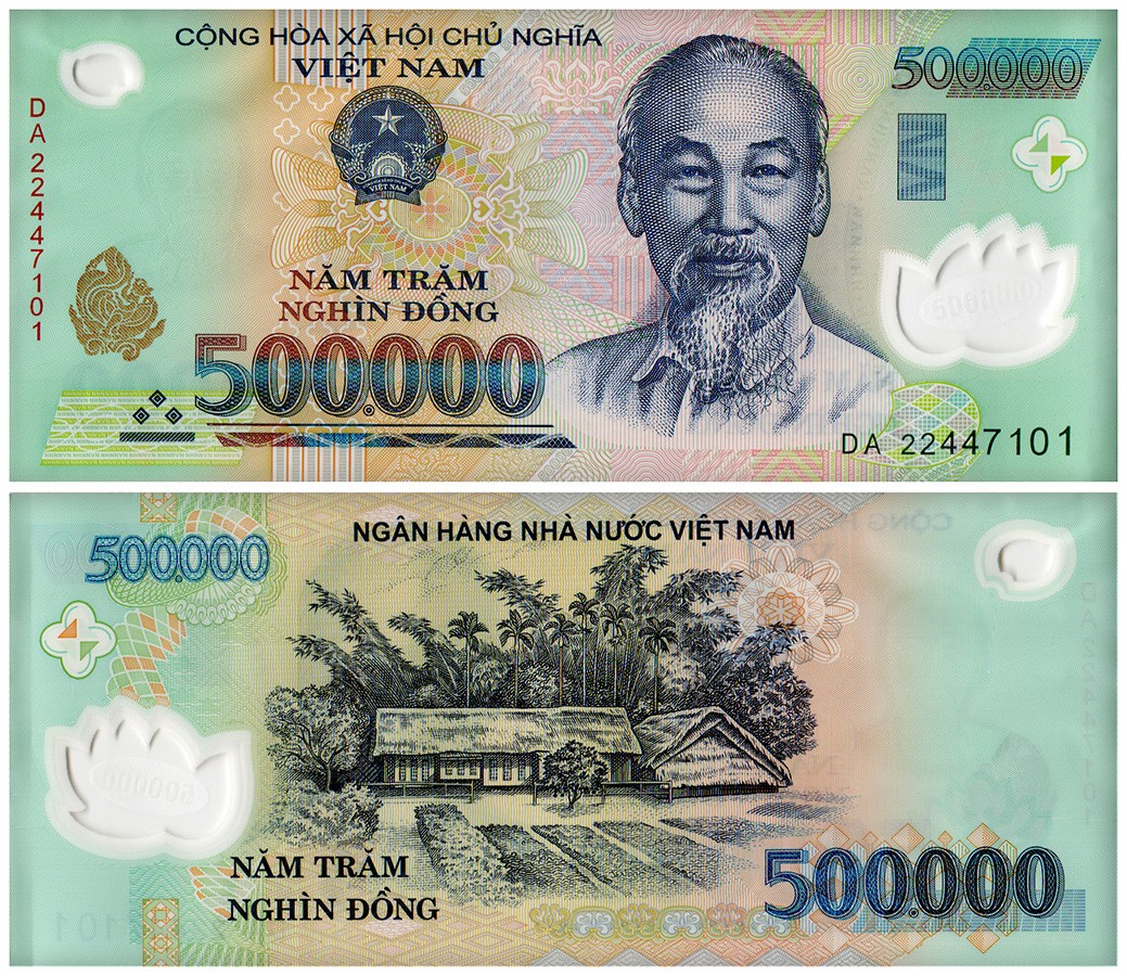 Vietnam 500000 Dong, 2 Pieces (1 Million) Random Year P-124 UNC Polymer X 10 PCS