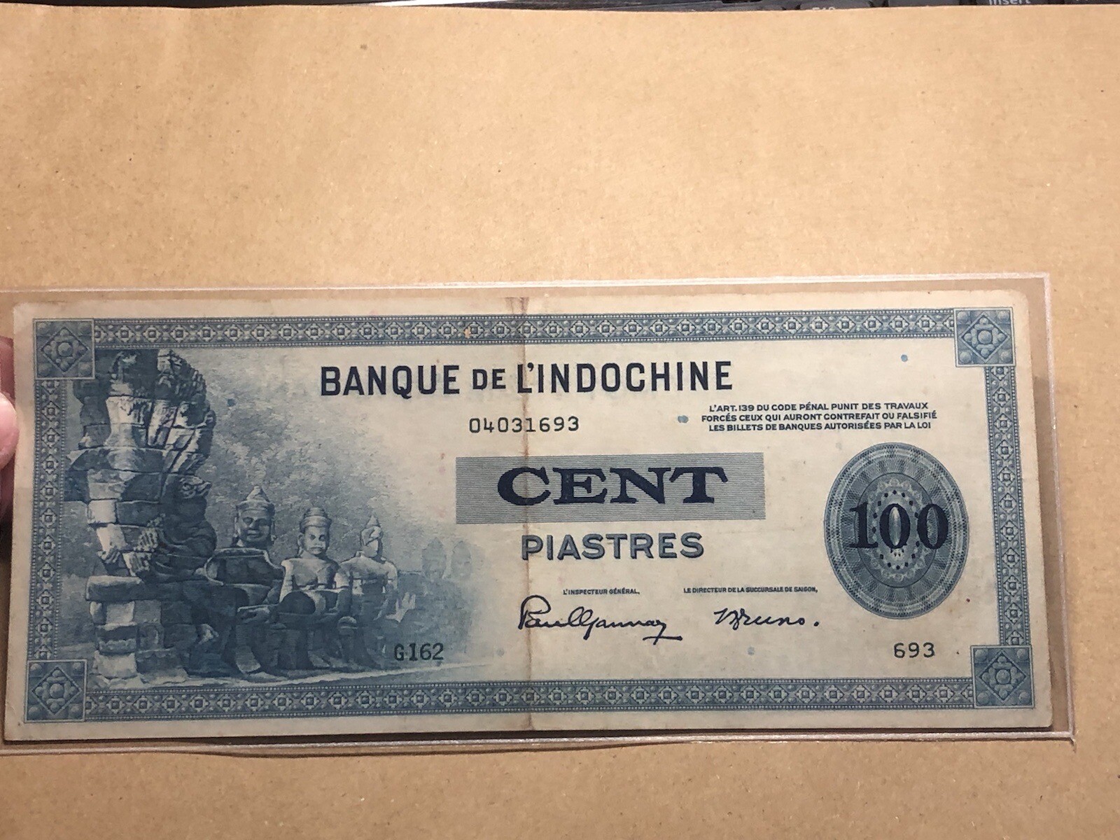100 Piastre Pick#78a 1945 France Indochine Banknote Vintage Rare_LDP Shop.