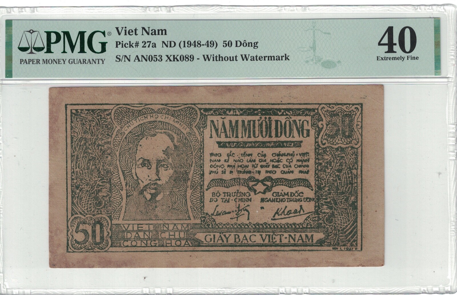 Vietnam 50 Dong 1948-49 Pick# 27a PMG: 40 Extra Fine. #PL2272