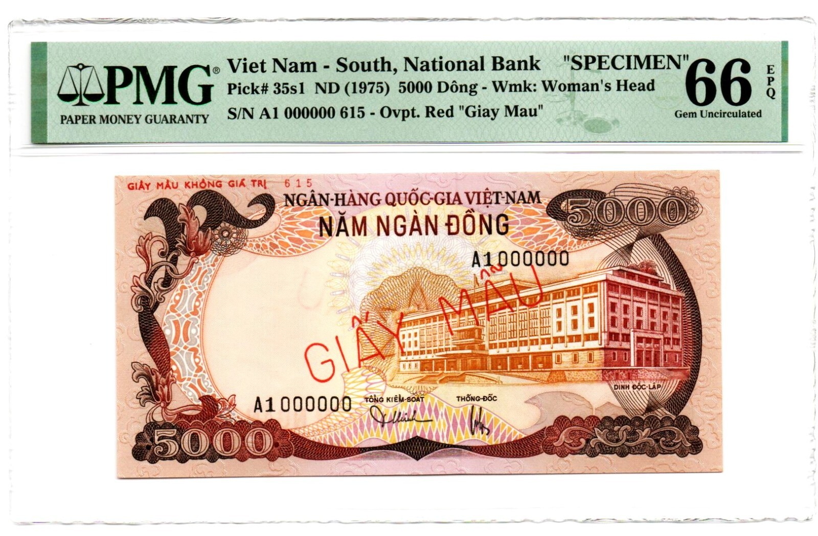 South Vietnam 5000 Dong ND (1975) Pick 35s1 Specimen PMG Gem Uncirculated 66 EPQ