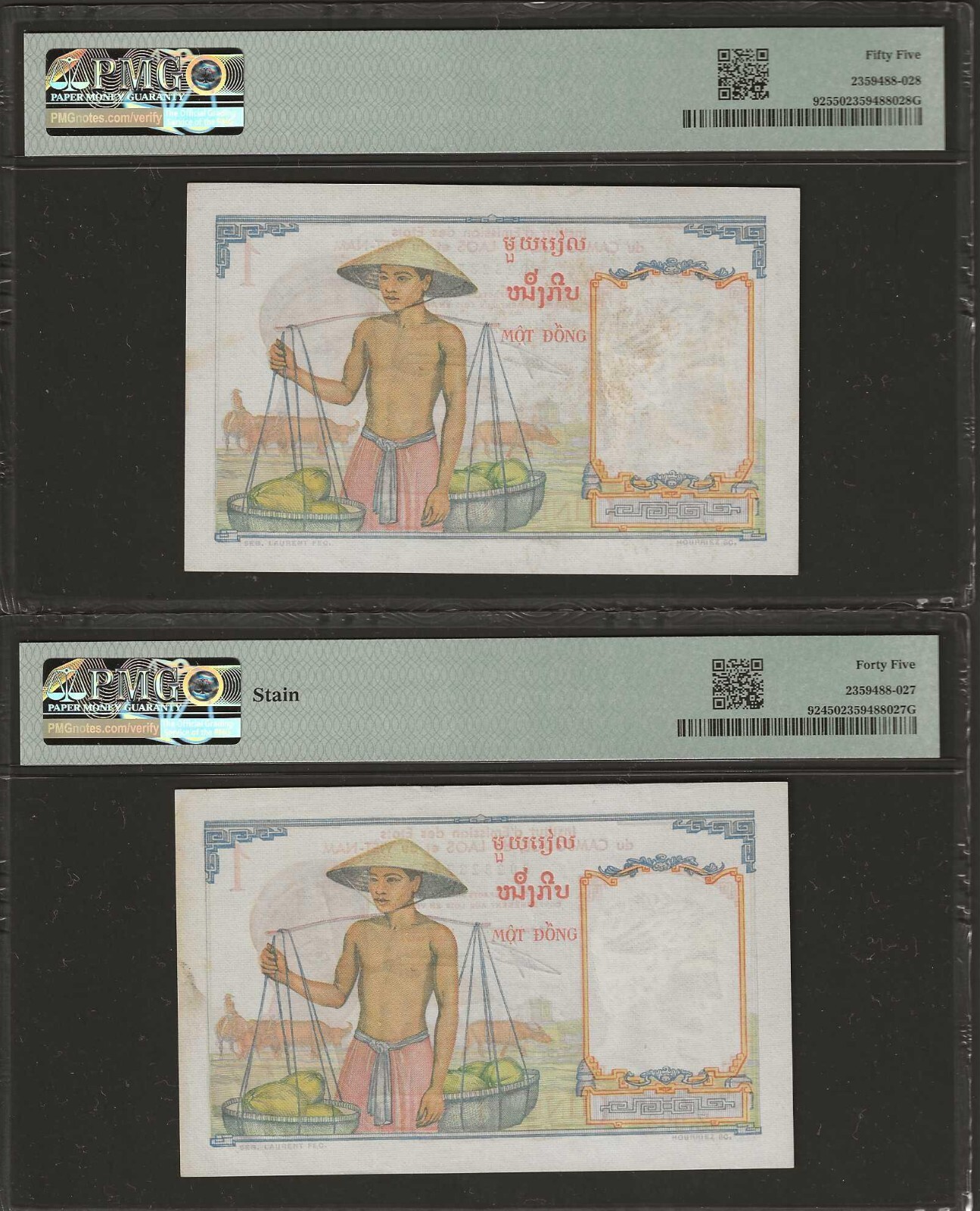 French Indochina/Vietnam 1953 PMG 2 Consecutive Banknotes P#92.