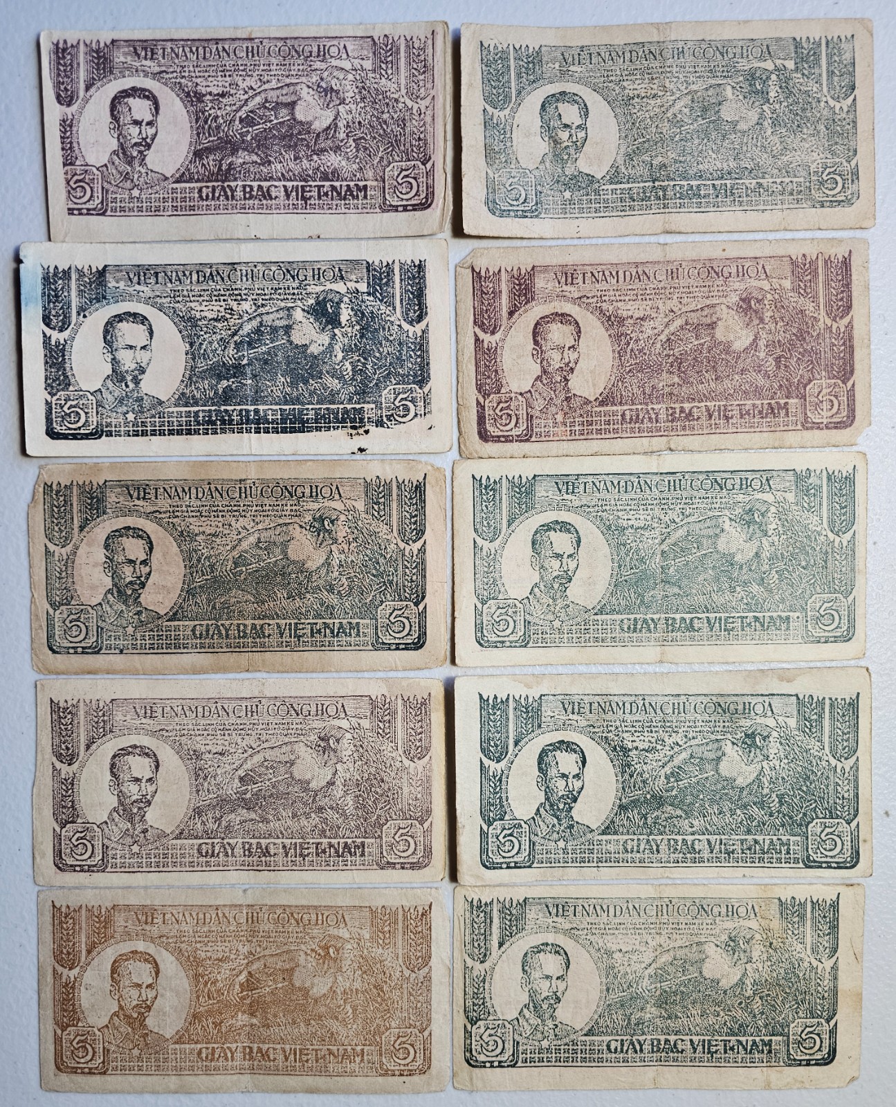 Vietnam 5 Dong 1948 Nam Bo, Lot of 10