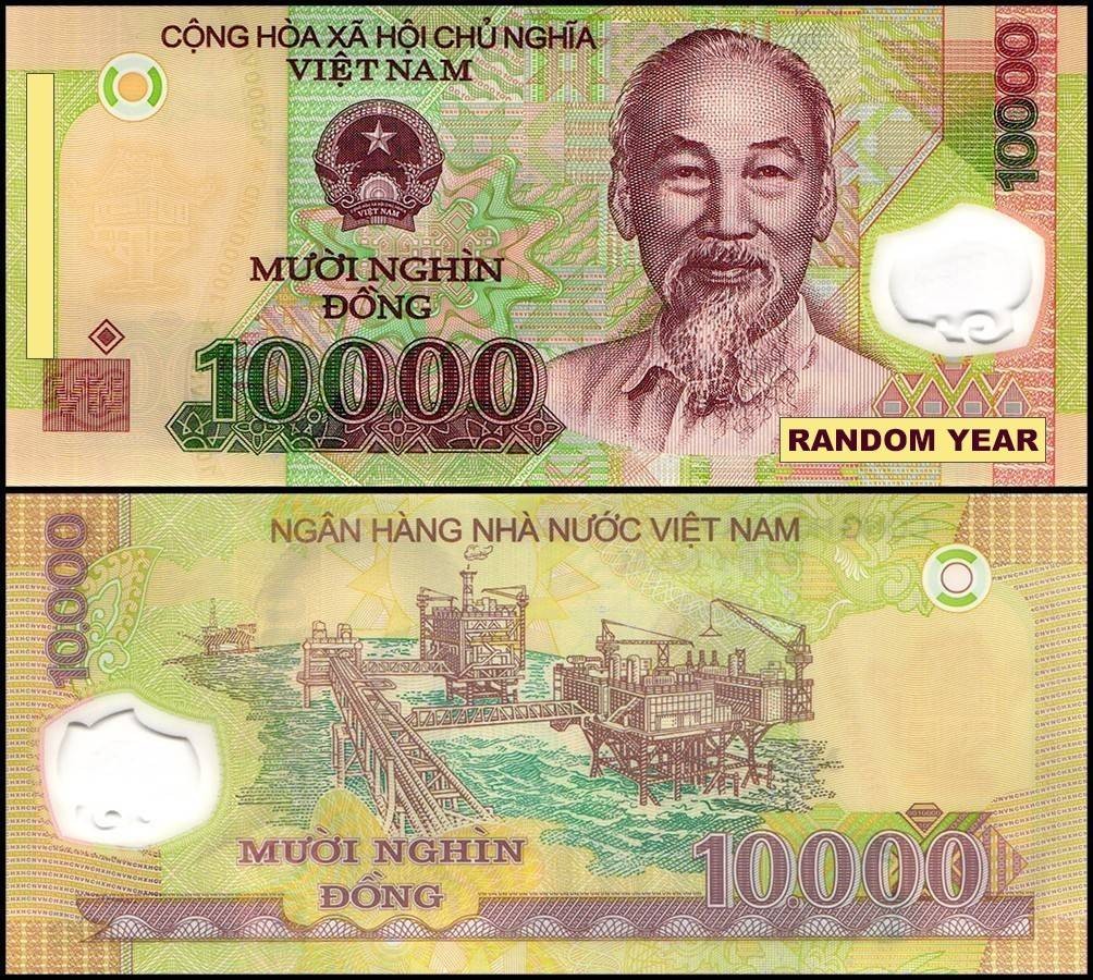 Vietnam 10000 Dong, Random Year, P-119, UNC, Polymer X 100 PCS Bundle