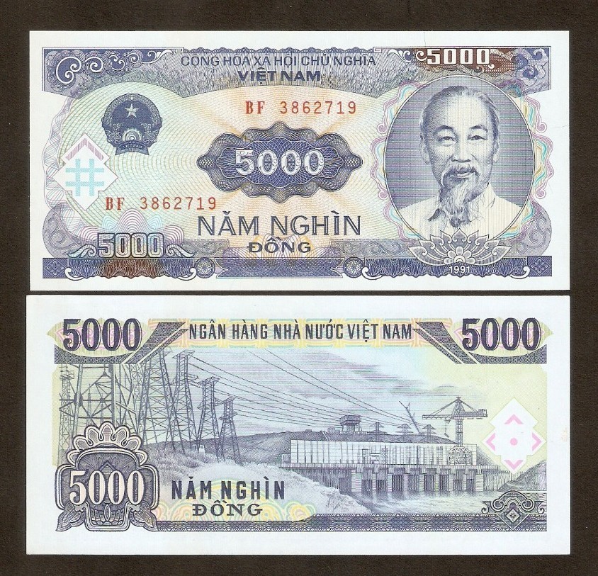 VIETNAM 5000 DONG P-108 1991 UNC HO CHI MINH ELECTRIC CURRENCY VND BANKNOTE