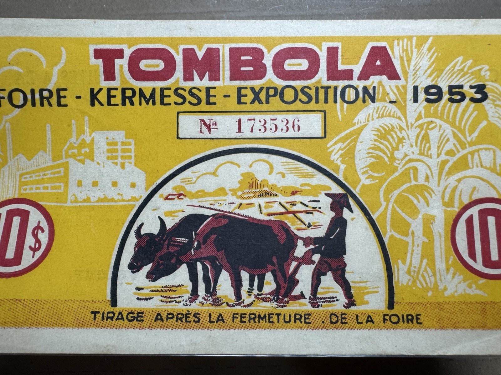 Lottery Tombola Indochine 10 Piastres 1953 Original Vintage Very Rare_LDP Shop.