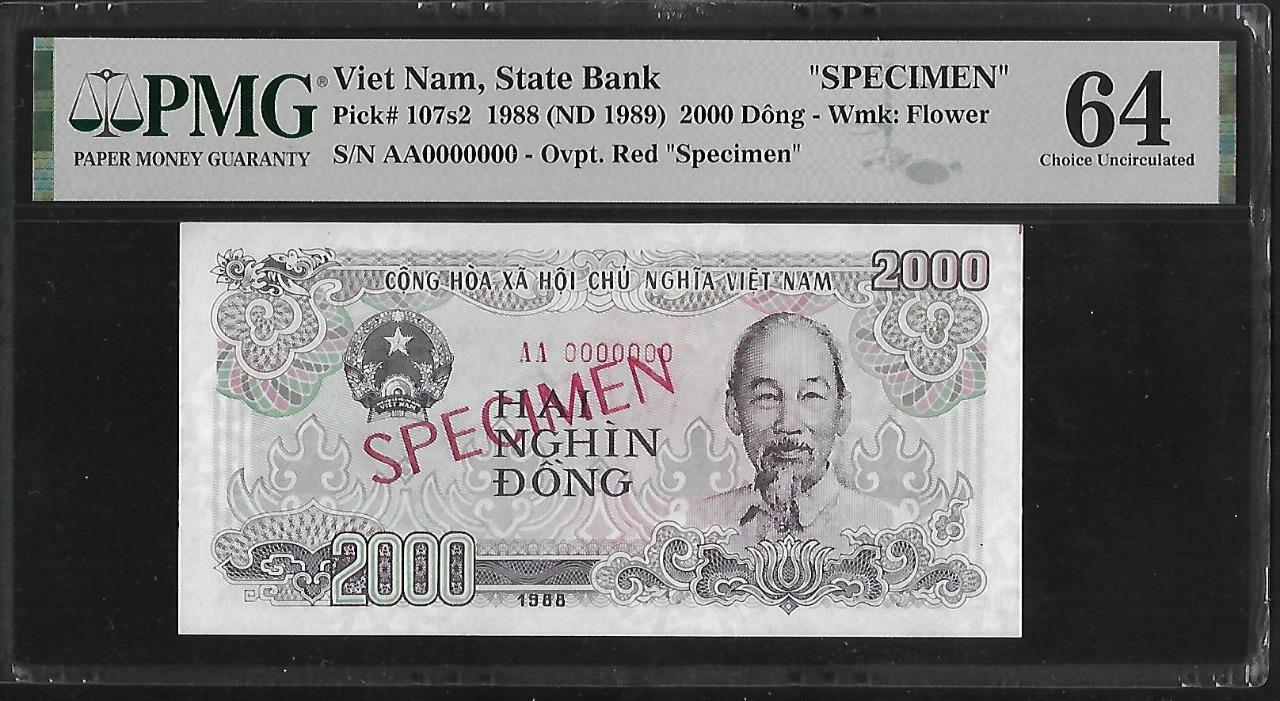 Vietnam P-107s2 2000 Dong 1988 Specimen PMG 64