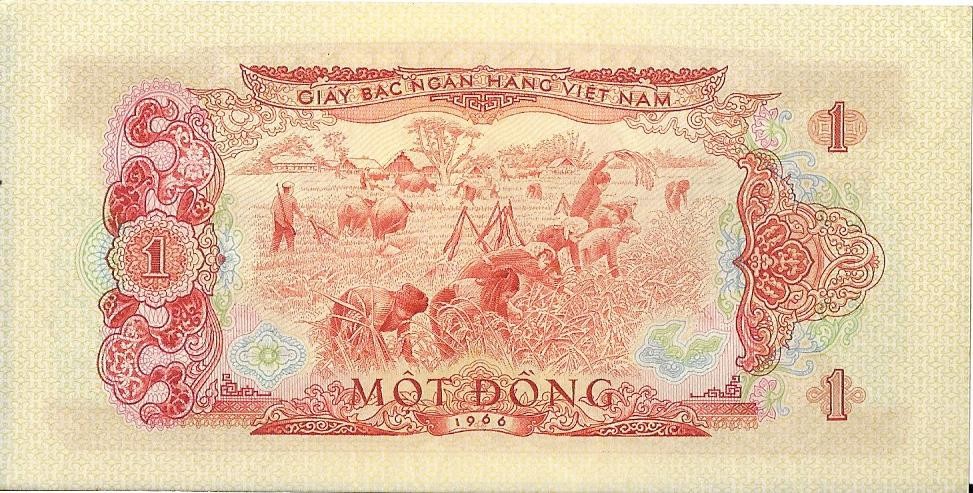 South Viet Nam P40a, 1 Dồng, boats on river / farmers with oxen, 1966, UNC