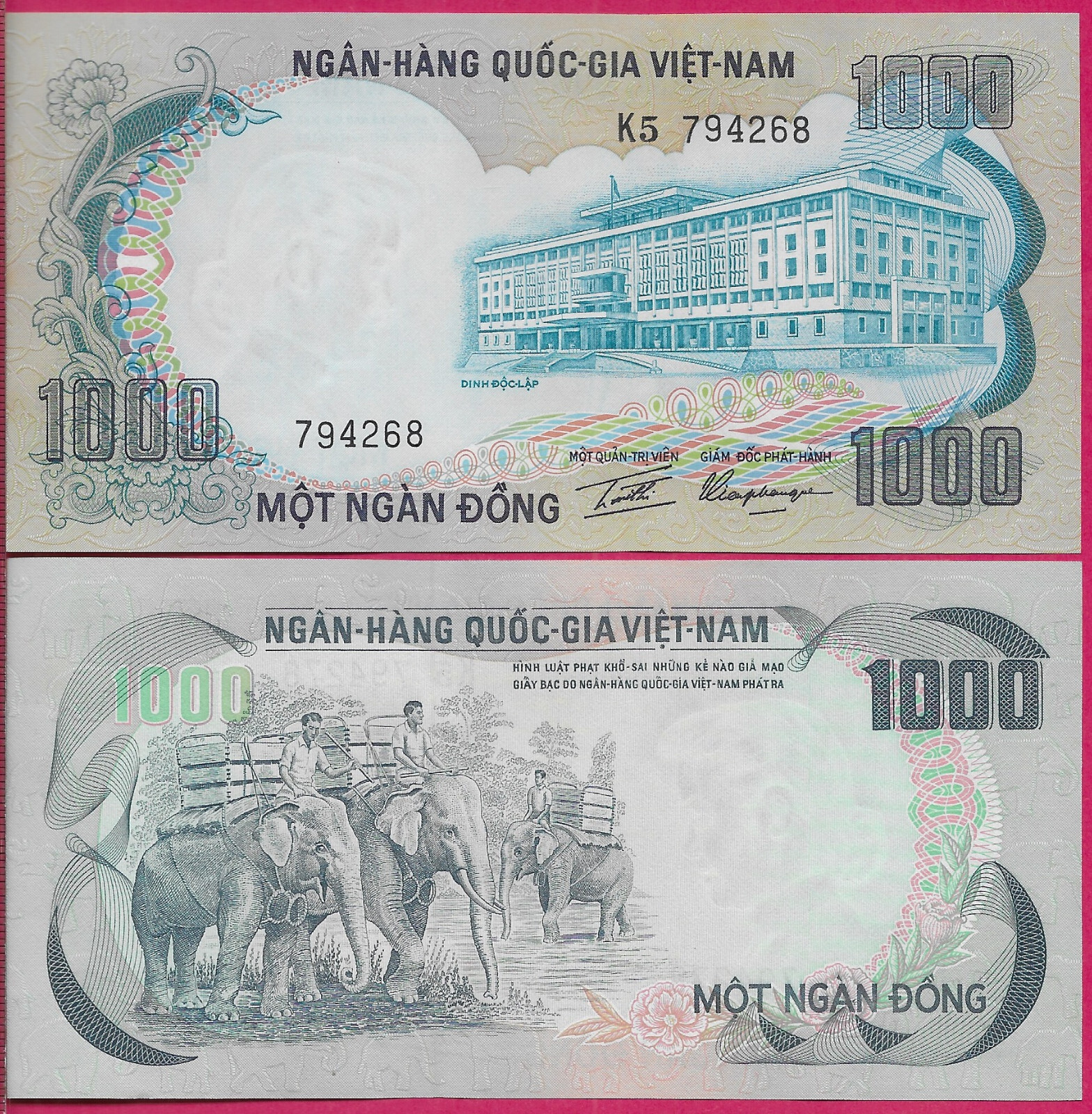 VIETNAM SOUTH 1000 DONG 1972 UNC K5,ISSUING REGIME,SECOND REPUBLIC 1967-1976,DEP