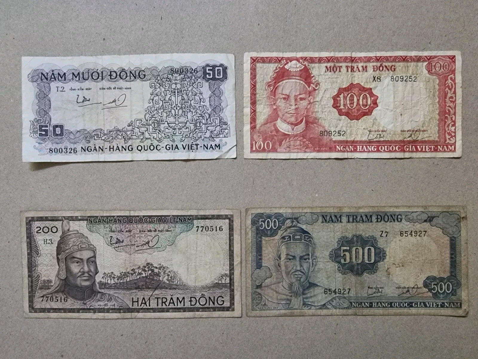 South Vietnam 1964 – 1966 50, 100, 200 & 500 Dong 4 Banknotes Set Viet Nam