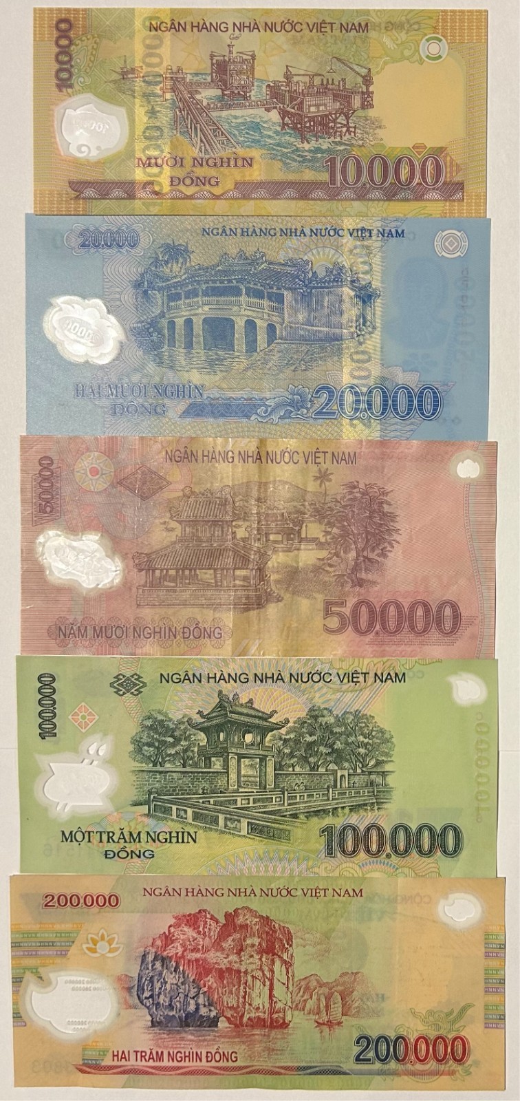 Vietnam 10000 – 200000 Dong Polymer Banknotes (Circ/UNC)