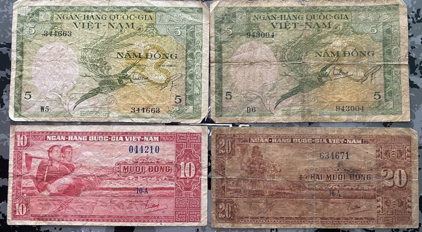 1955-5 Dong -2 1962-10, 20 Dong. South Vietnam Banknotes
