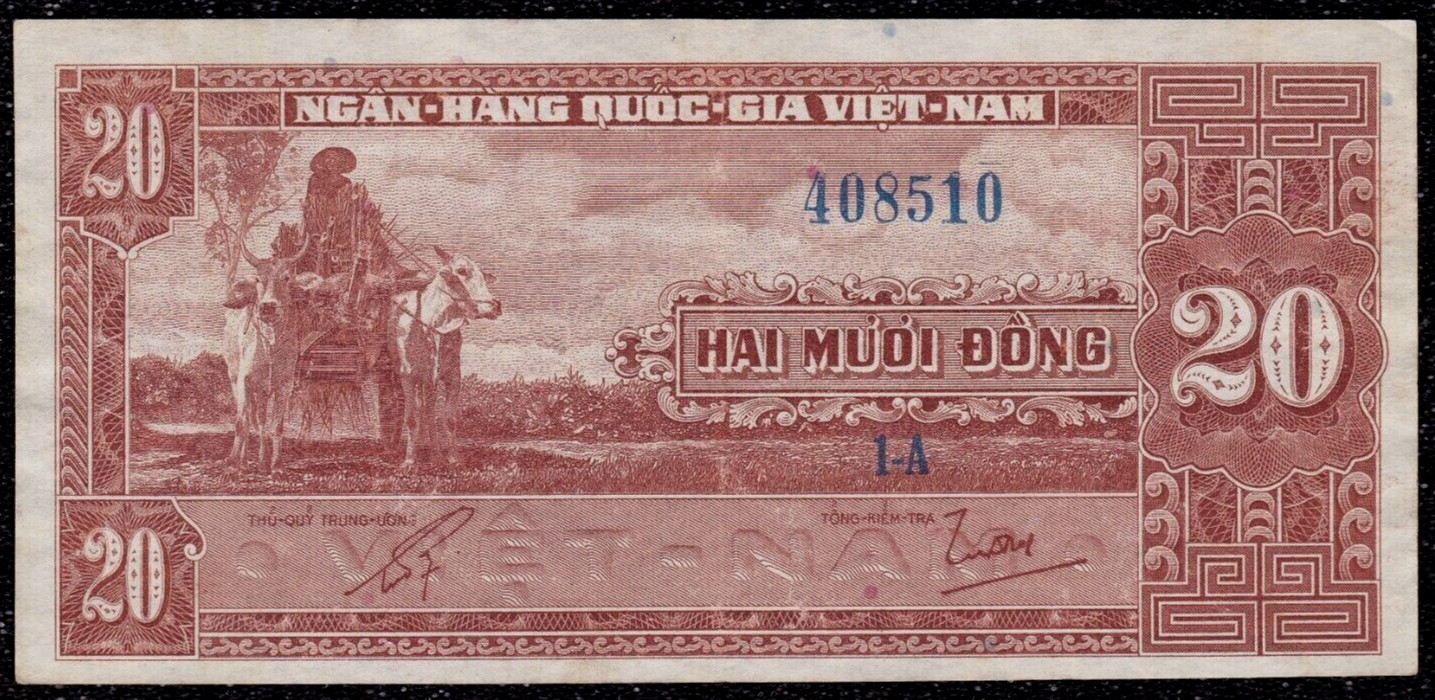 VIETNAM South 20 DONG P-6 ND 1962 Vietnamese Peasant Ox Cart World Currency NOTE
