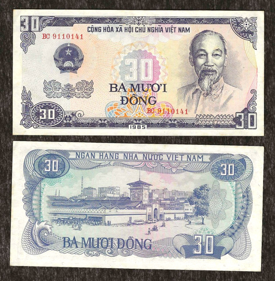 VIETNAM 30 DONG P-95 1985 x 1 Pcs Rare AUNC HCM PAGODA Vietnamese Money BANKNOTE