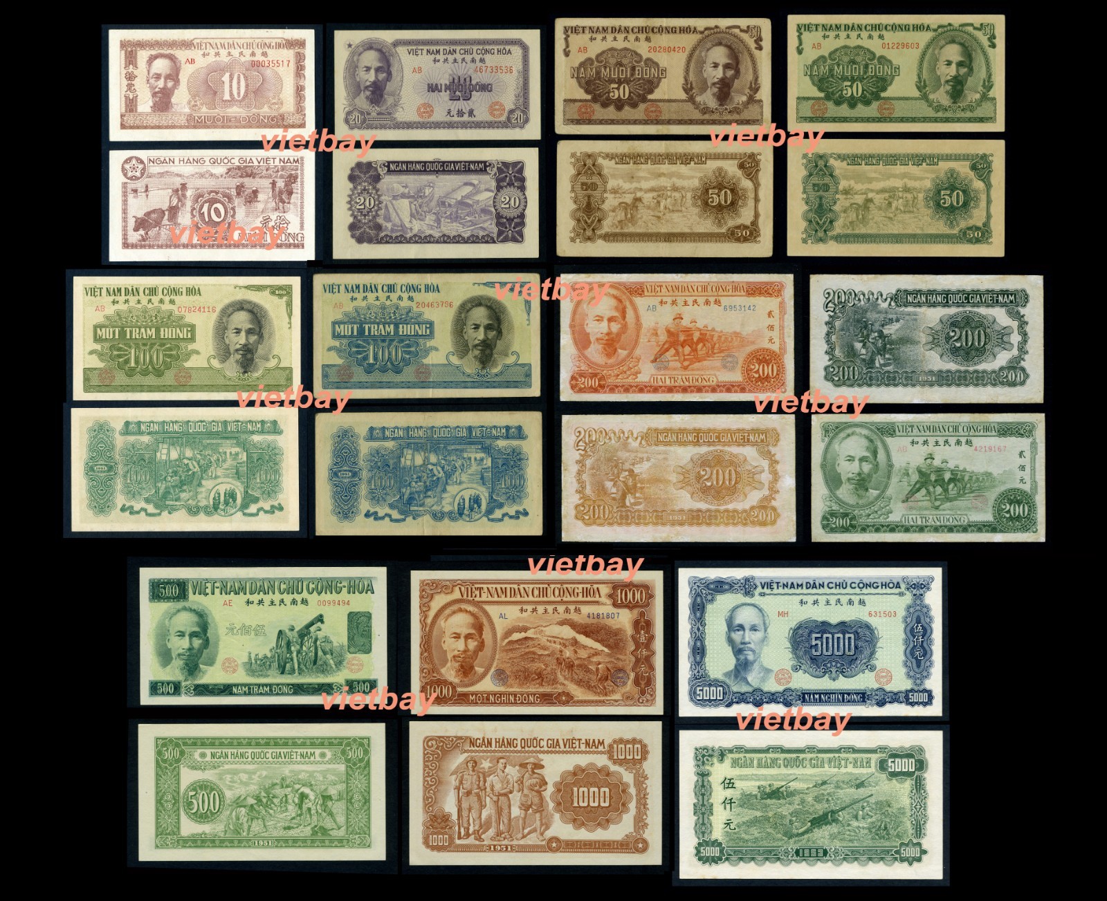 NORTH VIETNAM 1951 Ho Chi Minh Note P59A-60A-61A-61B-62A-62B-63A-63B-64A-65A-66A