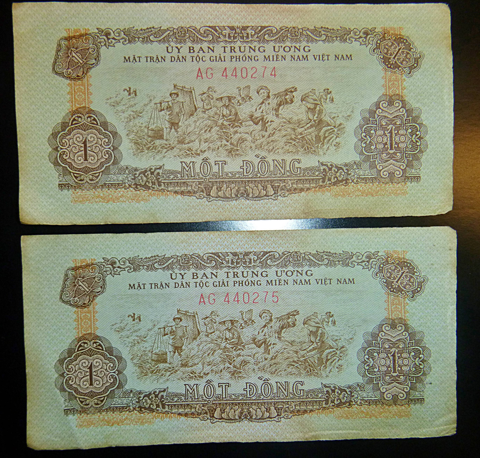 2 x 1 DONG NOTE – VC – US CAPTURED 1970 – CAMBODIA INVASION – VIETNAM WAR, C322