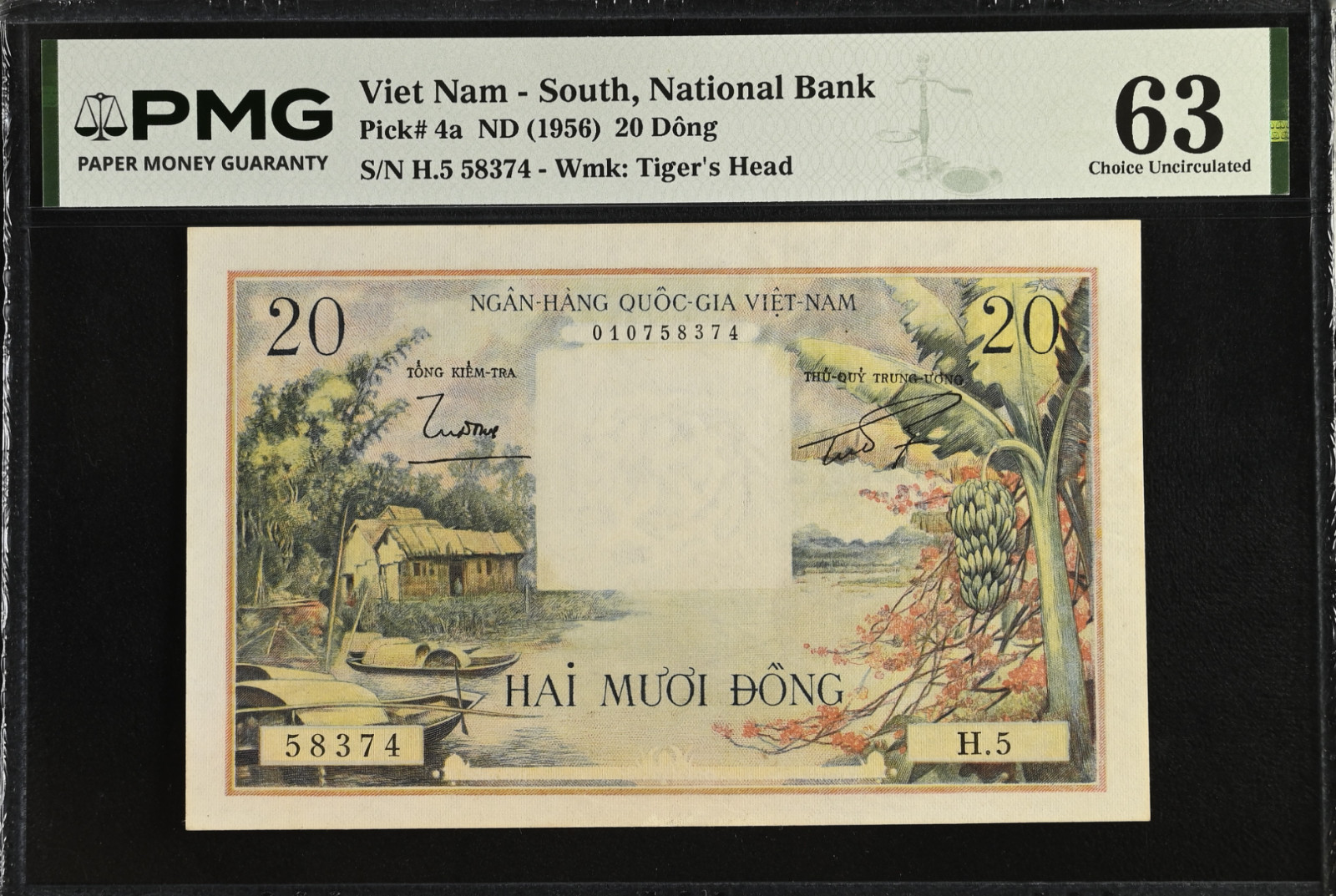 PMG South Viet Nam 20 Dong 1956 P-4a Uncirculated 63