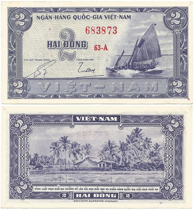 1955 Long-Gone “SOUTH VIETNAM” Crispy ALMOST UNCIRCULATED Nice “TWO DONG” Note