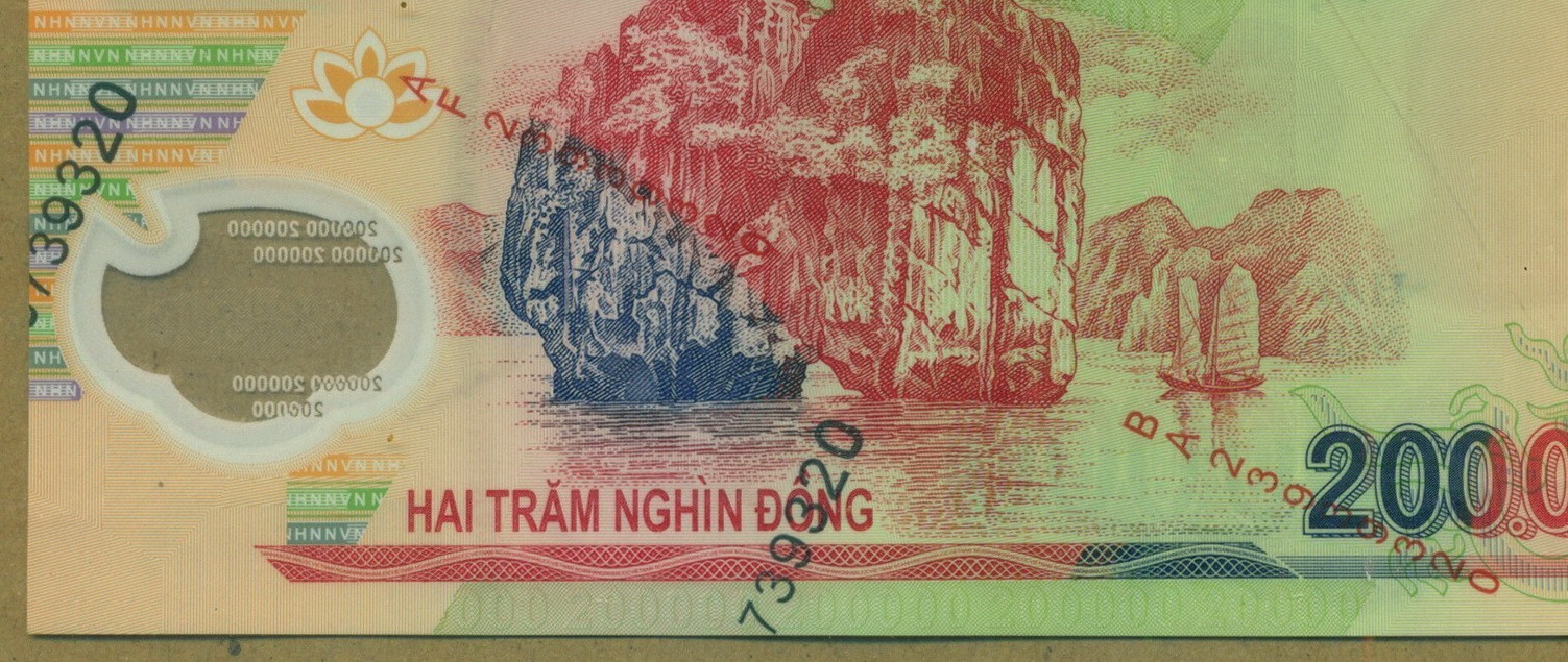 Error Vietnam 2023 200,000 Dong Misplaced Serial Number AF/BA 23939320 PCGS 58