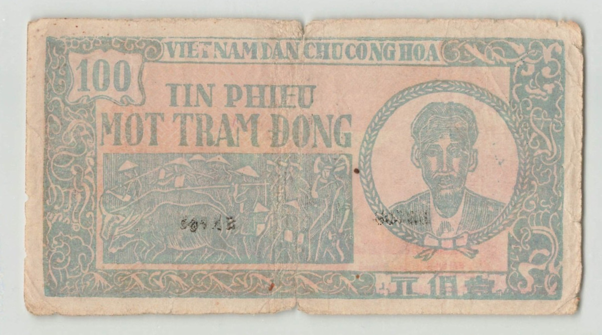 VIETNAM 100 Dong 1950-1951, P-54a, Thin Paper w/o Wmk, DS009 SX065, Scarce . Z2