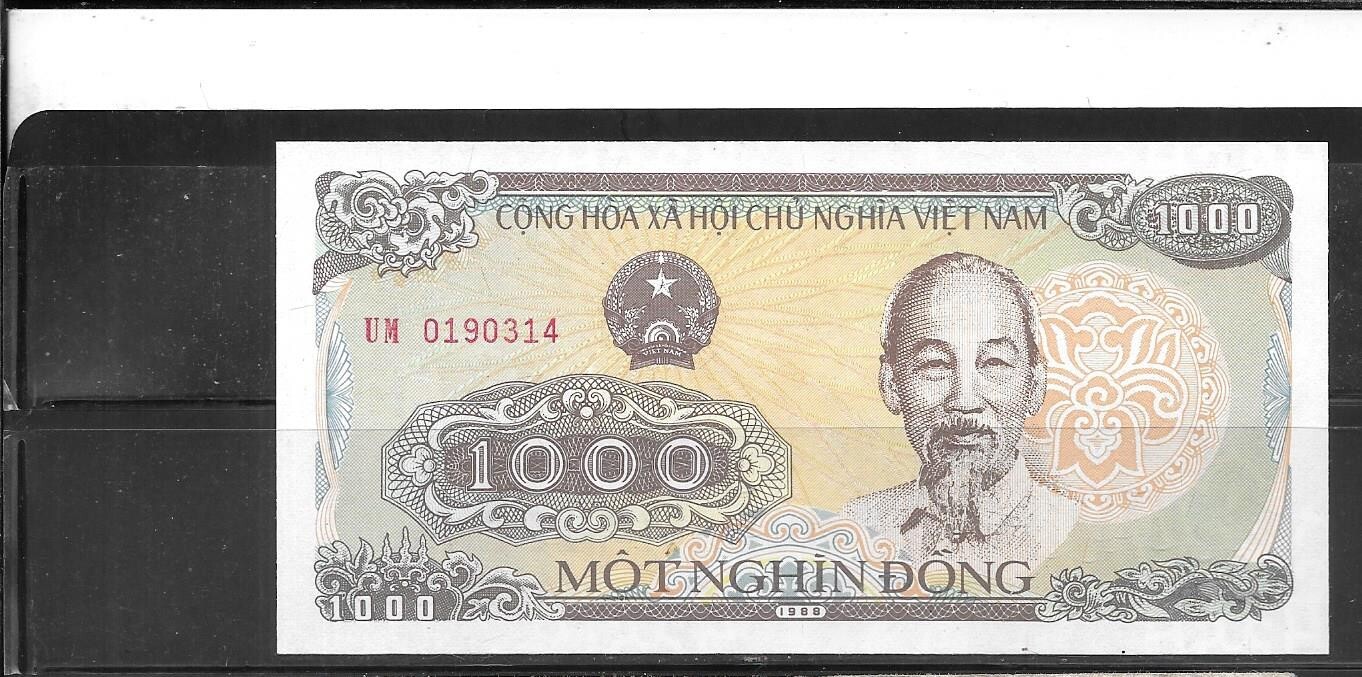VIETNAM #106A 1988 VF CIRC OLD 1000 DONG BANKNOTE NOTE PAPER MONEY CURRENCY NOTE