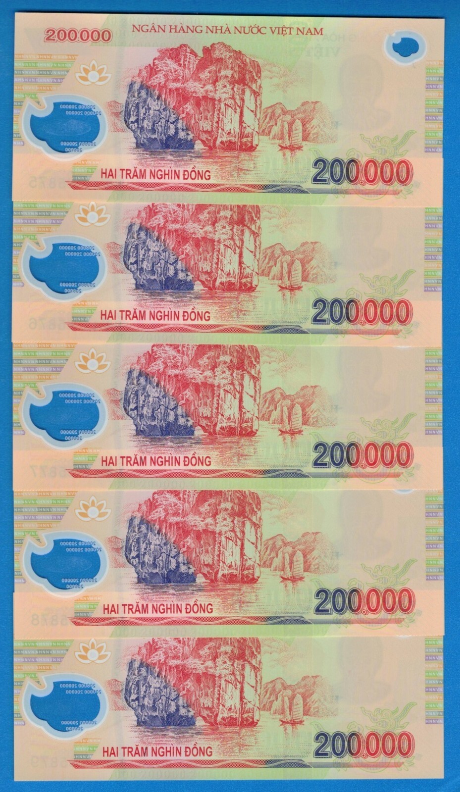 200,000 x 5 = 1,000,000 VIETNAMESE DONG | 200K VIETNAM BANKNOTES | ONE 1 MILLION