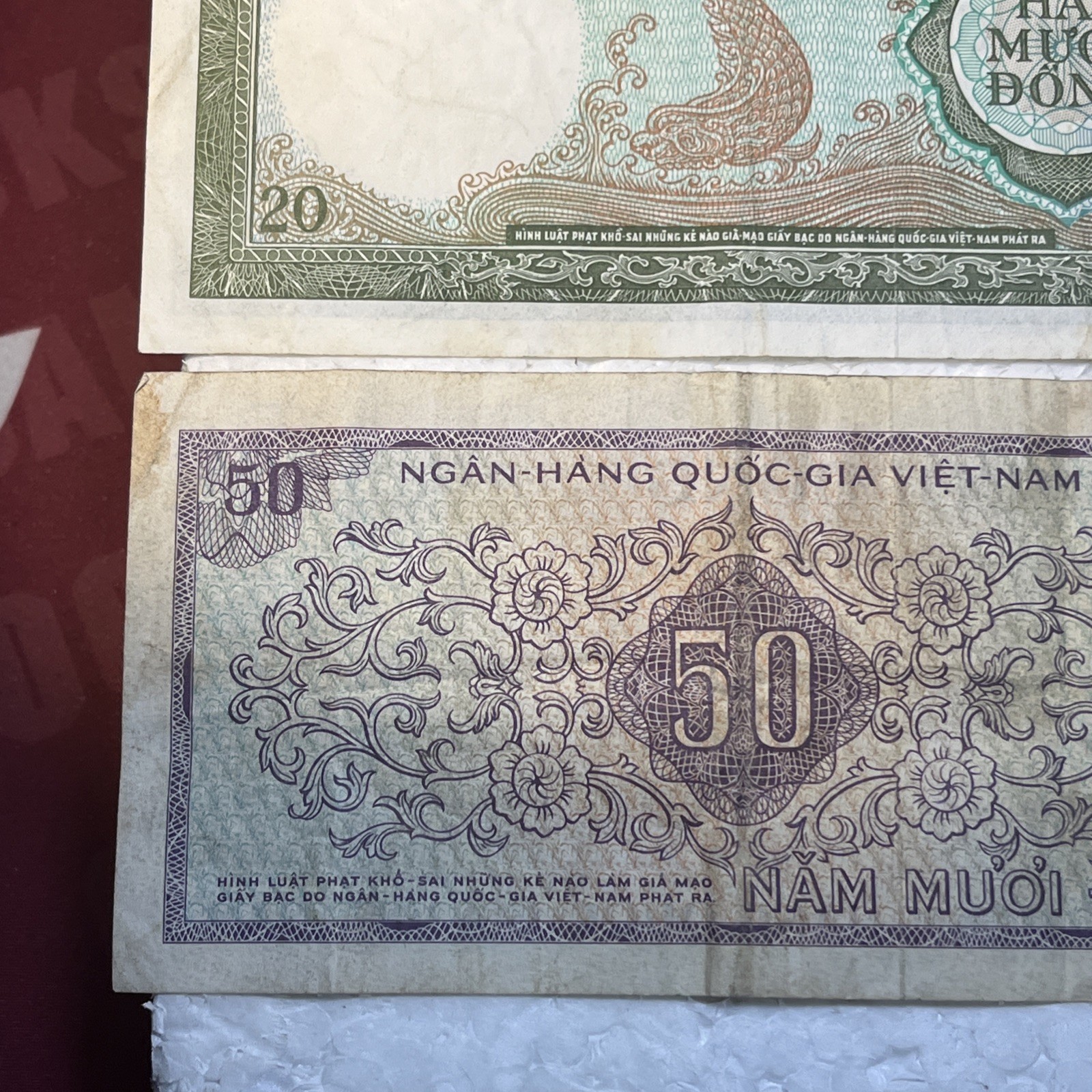 1956 – 1966 Vietnam 5, 20 & 50 Dong Circulated Paper Banknotes Lot Of 3