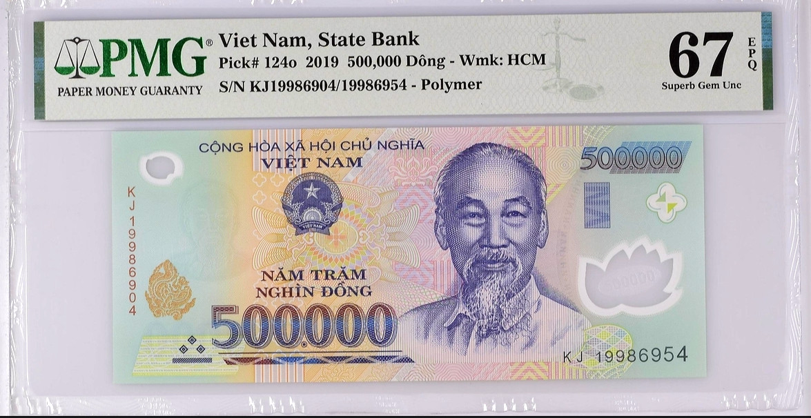 Vietnam, 2019 500000 Dong Mismatched S/N Error PMG 67 EPQ