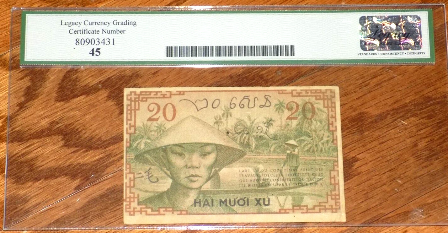 French Indochina P-86d 20 Cents 1939 Legacy Currency 45 Extremely Fine Banknote