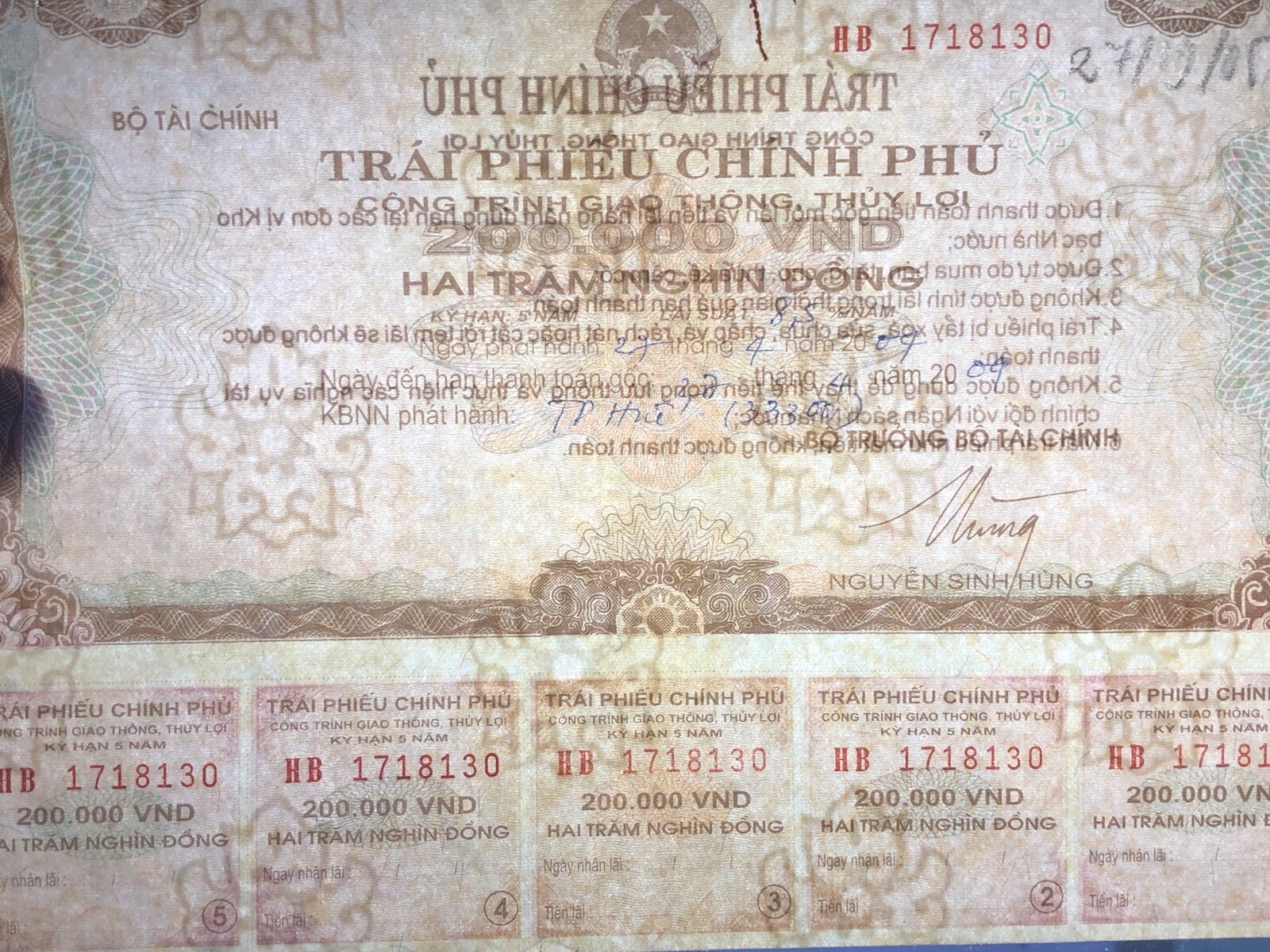 200,000 Dong Payment Bond Cheque Unpaid 2004 Original Vintage Rare_LDP Shop.