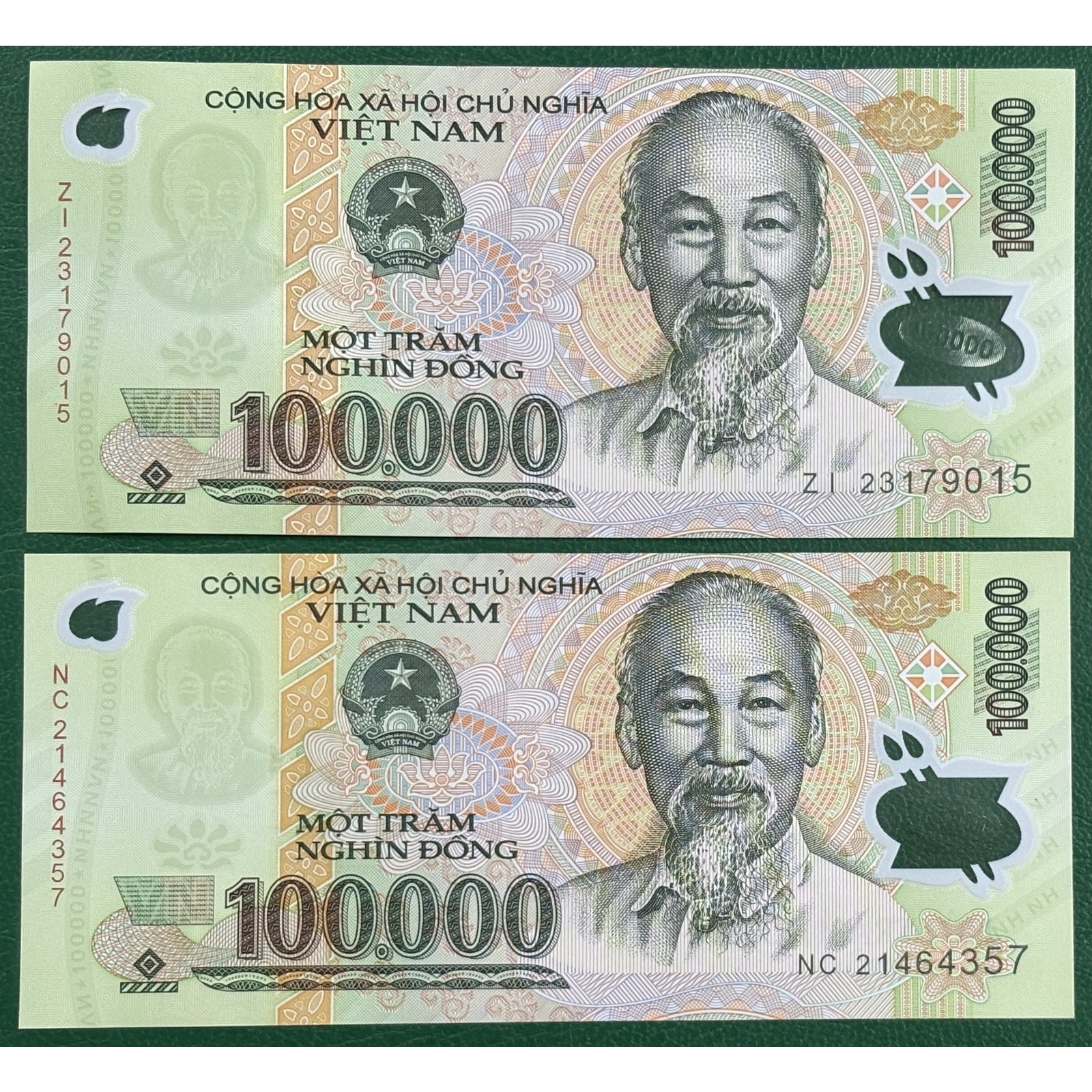 2 x 100,000 (100000) Vietnam Dong UNC 100K VND Polymer Banknote Genuine 200,000