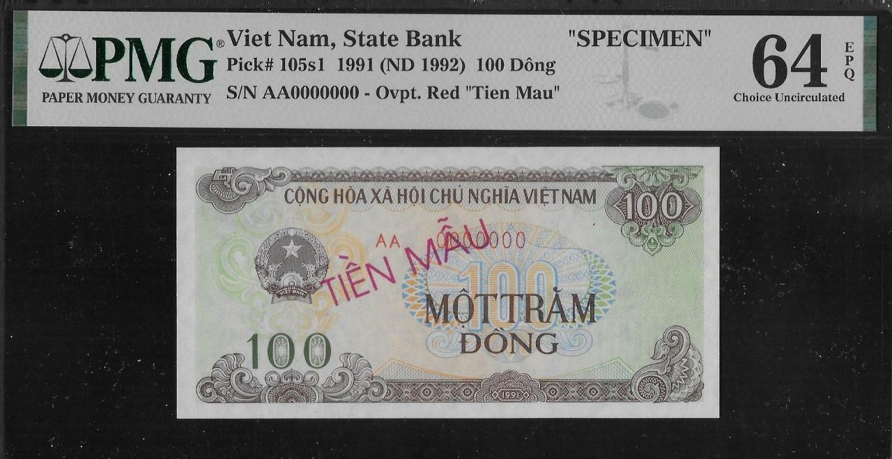 Vietnam P-105s1 100 Dong 1991 Specimen PMG 64 EPQ