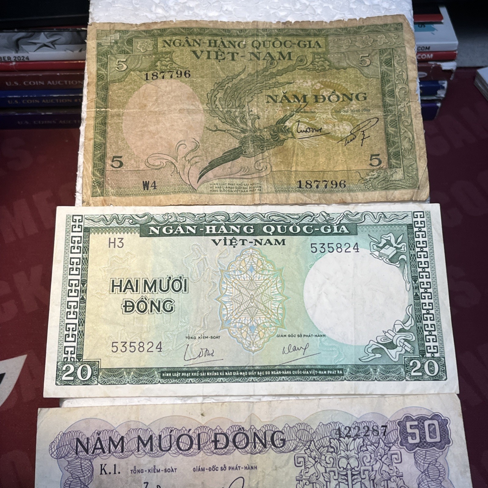 1956 – 1966 Vietnam 5, 20 & 50 Dong Circulated Paper Banknotes Lot Of 3
