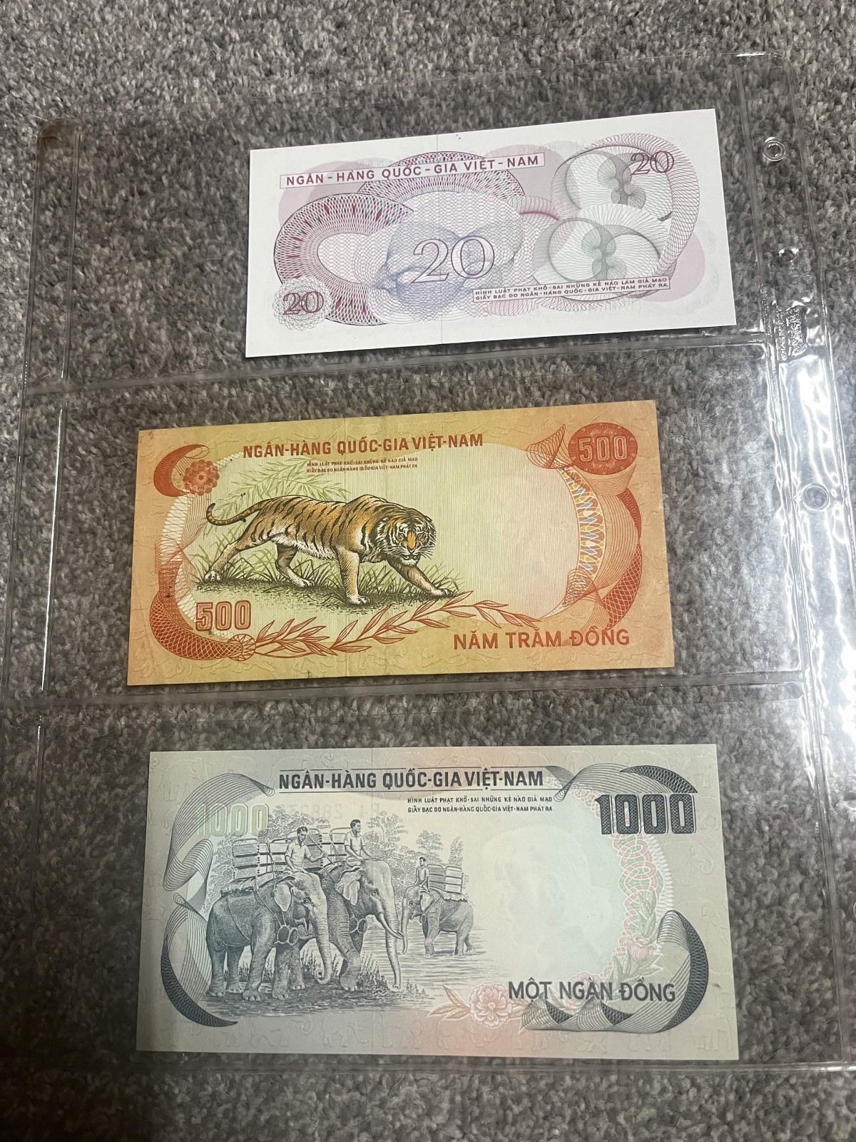 South Vietnam 3-Note Set P-24a/P-33/P-34 20-500-1000 Dong Vietnam War UNC