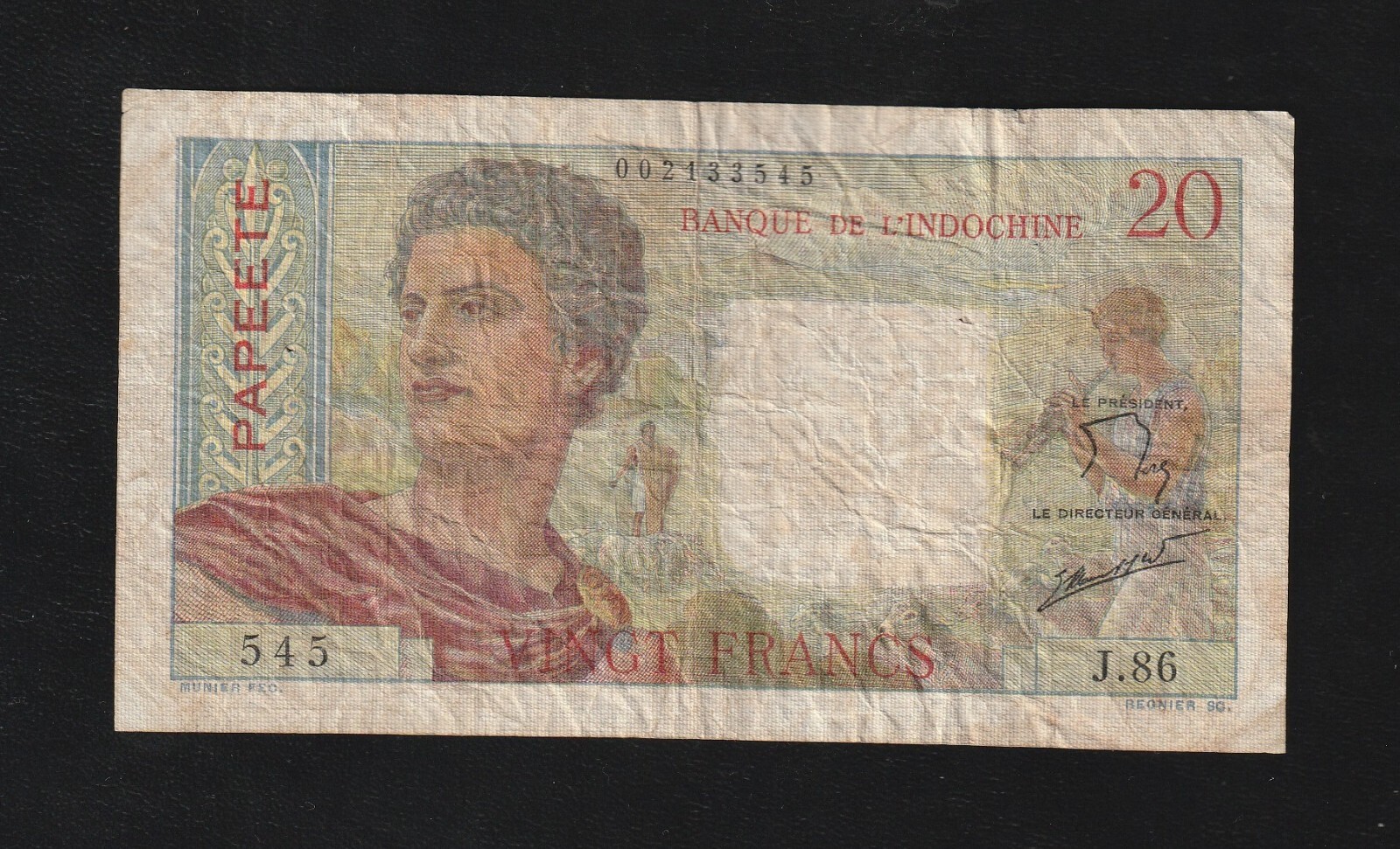 Tahiti Banque de l’Indo-Chine, 20 Francs, 1954, P-21, Banknote