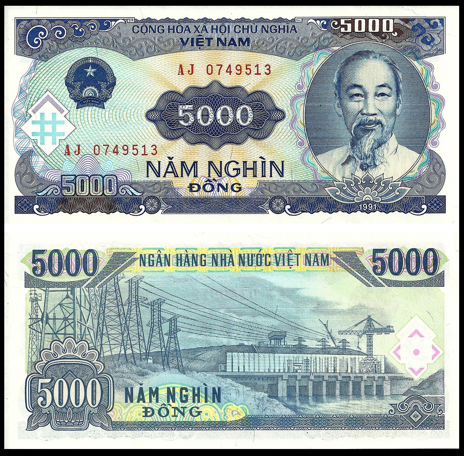 VIETNAM 5000 DONG 1991 P 108 UNC Ho Chi Minh