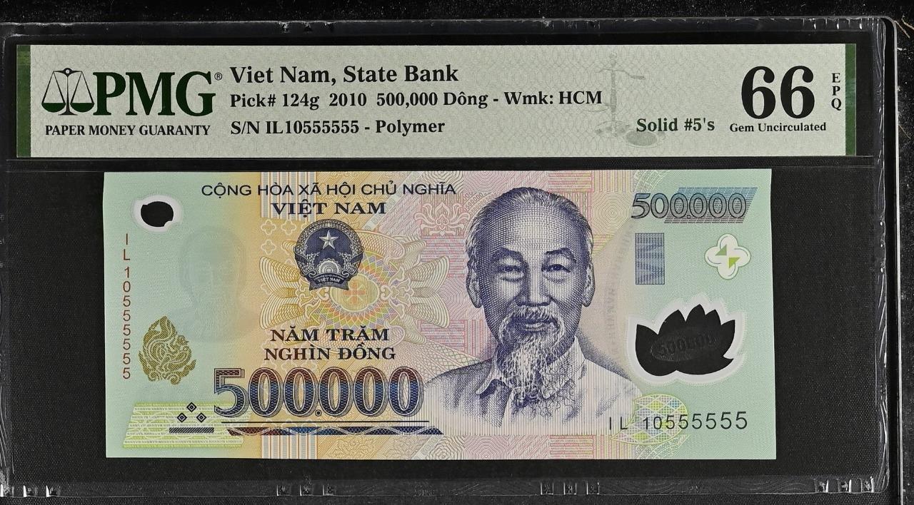 Vietnam P-124g 500,000 Dong 2010 Solid #5’s PMG 66 EPQ