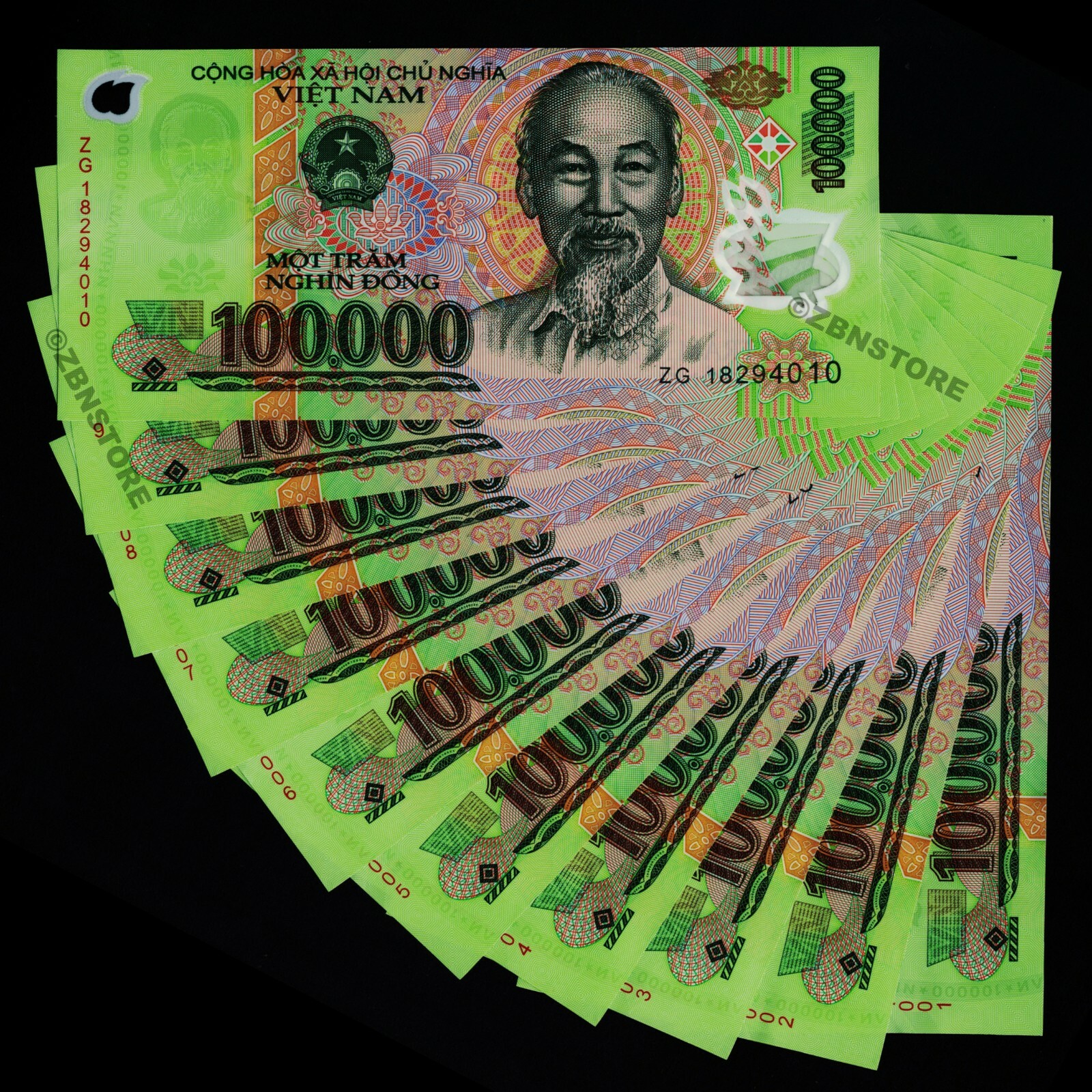 10 x 100,000 Vietnam Dong Banknote VND Consecutive Uncirculated Currency + COA