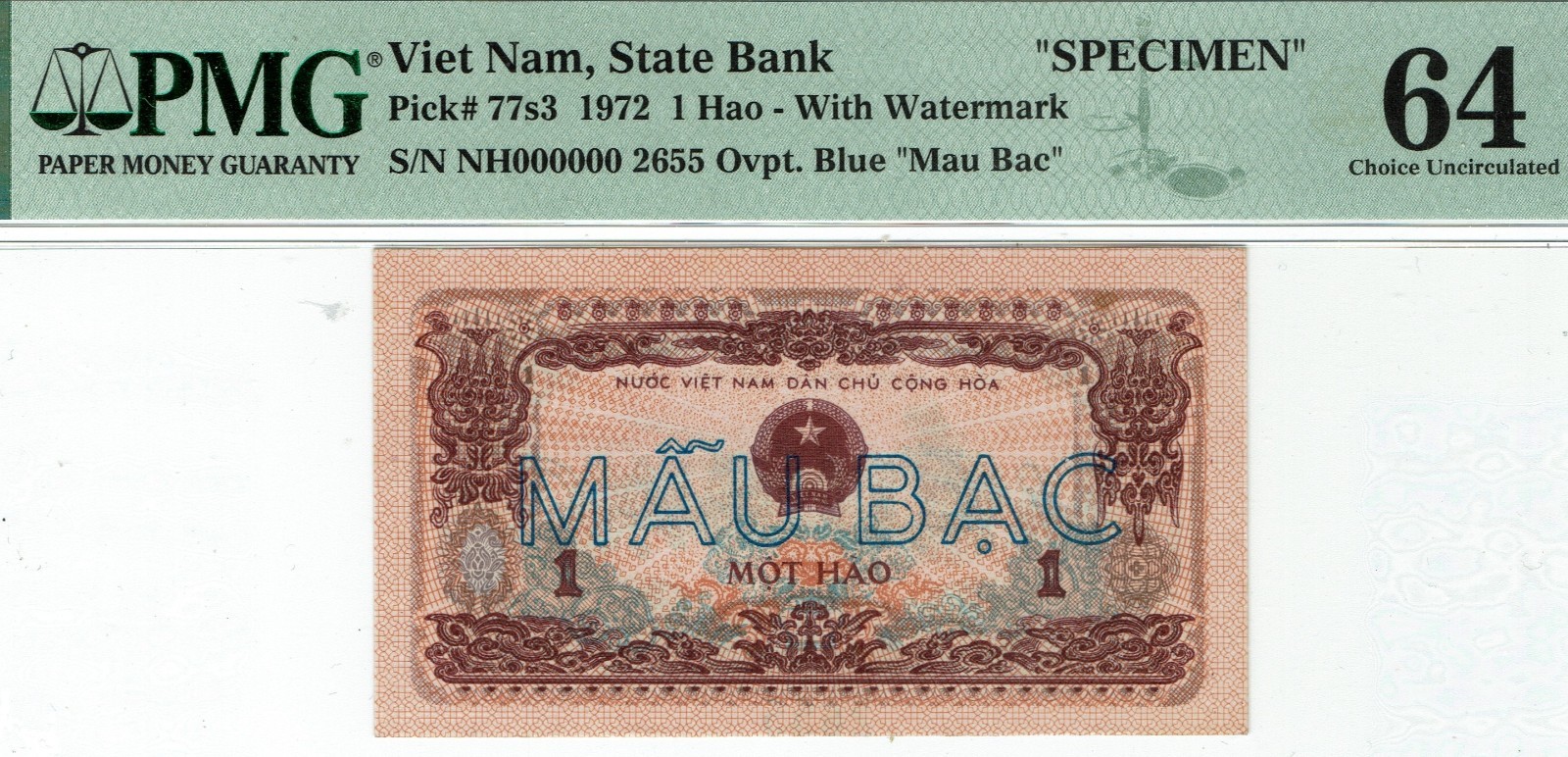 Viet Nam. P-77s3 Specimen. PMG 64 Choice Uncirculated.