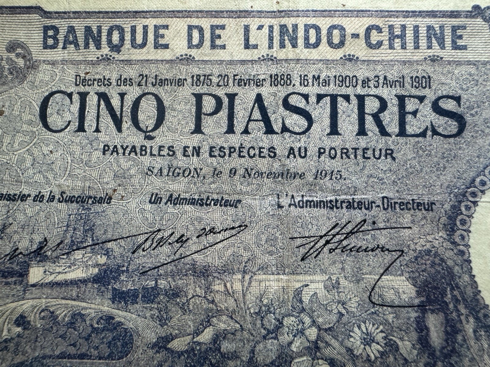 5 Piastres Indochine Indochina Banknotes 09/11/1915 P-37b Rare_LDP Shop.