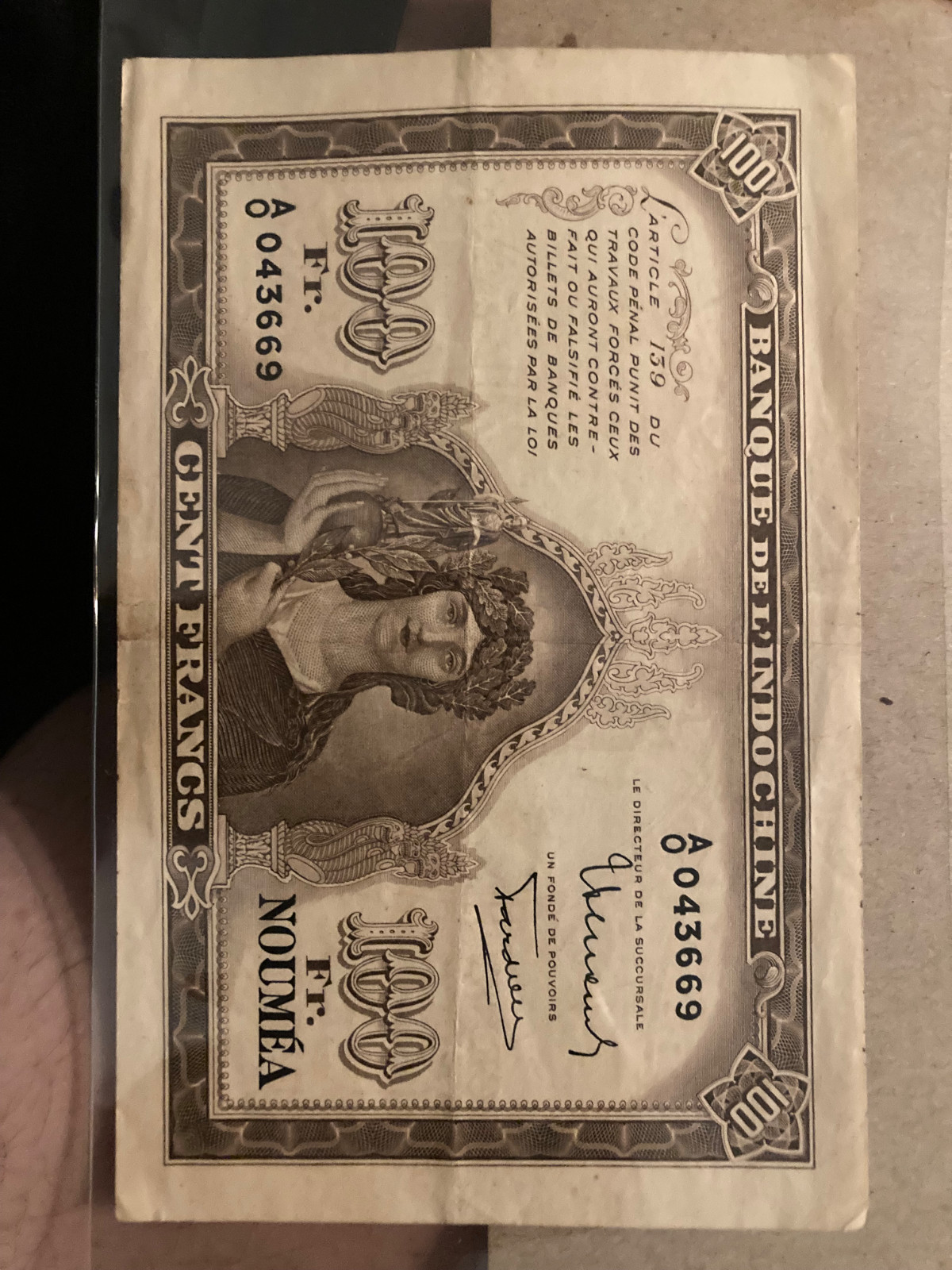 FRENCH INDOCHINE NOUMEA VIETNAM CAMBODIA LAOS 100 Francs RARE Big