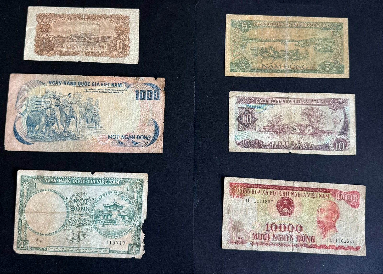 Old Vietnam Banknotes Bundle Lot (6 Notes) Circulated Significant Wear