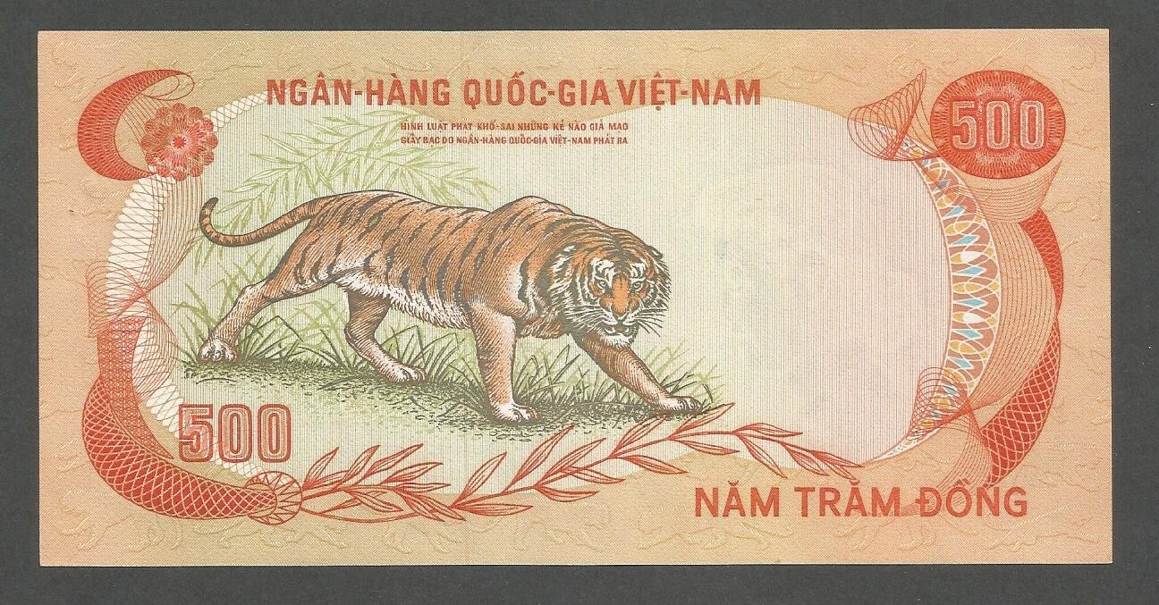 South Vietnam 500 Dong N.D. (1972); EF+; P-33a; BNB-B135a; Palace; Tiger