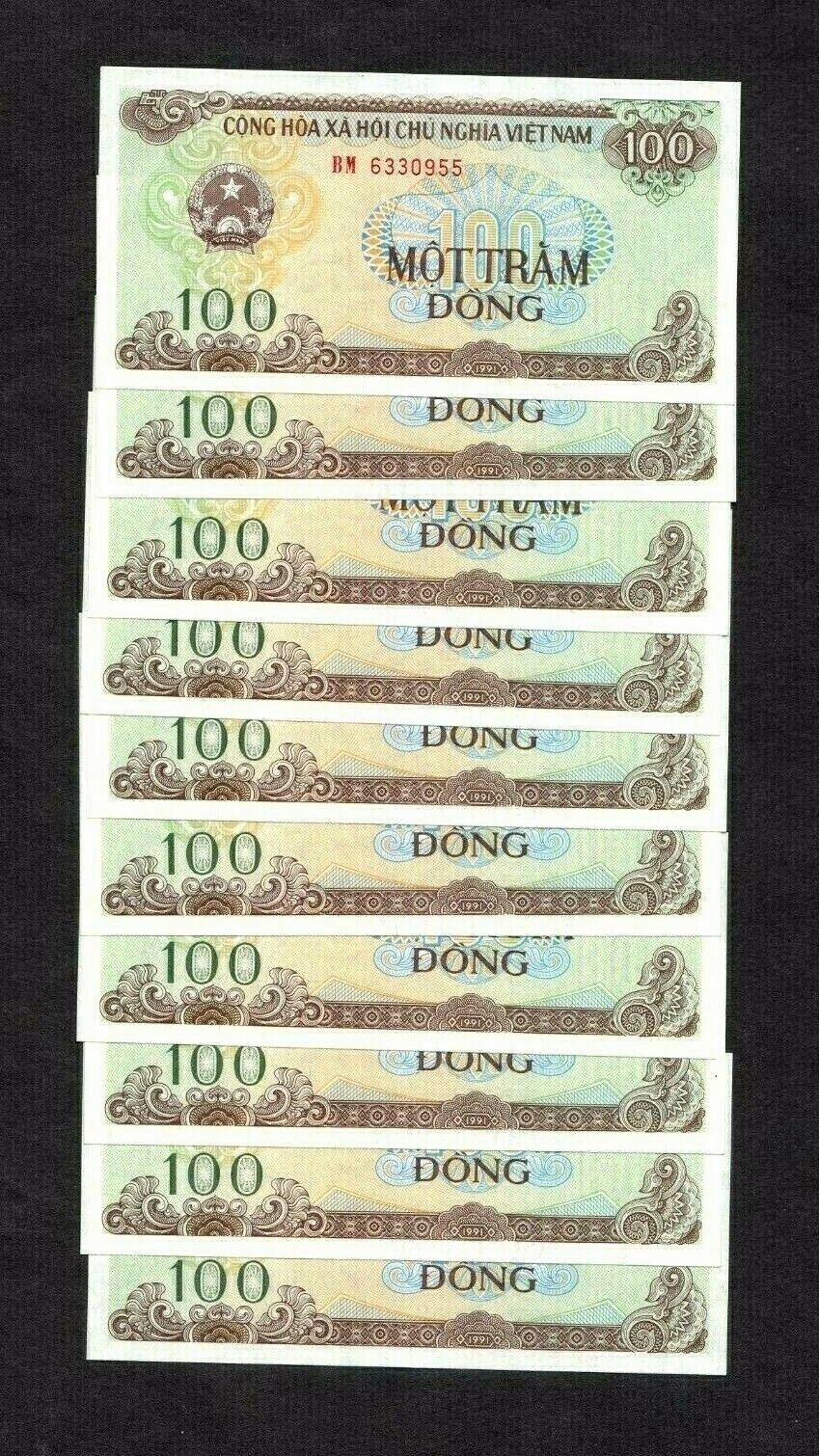 Viet nam 100 dong P-105a 1991-92 UNC x 10
