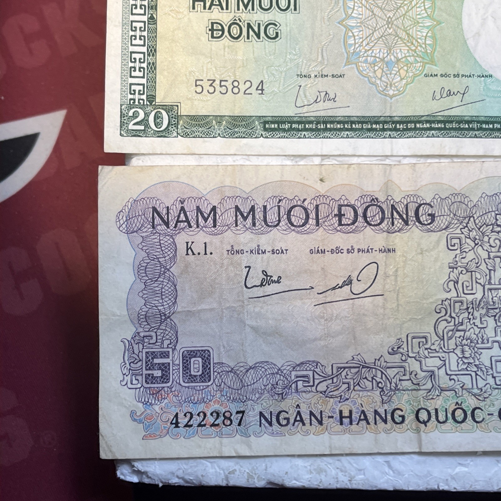 1956 – 1966 Vietnam 5, 20 & 50 Dong Circulated Paper Banknotes Lot Of 3