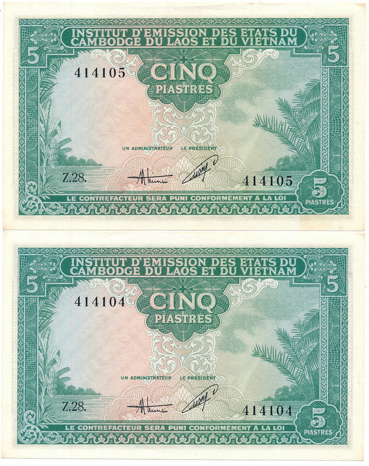 Institut d’Emission Viet-Nam 5 Piastres 2 pcs in cont. no Choice U