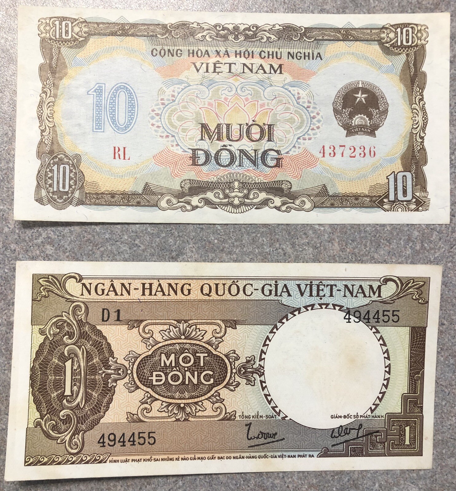 Off Quality Uncirculated 1964 1 Dong And 1980 (1981) 10 Dong Banknotes