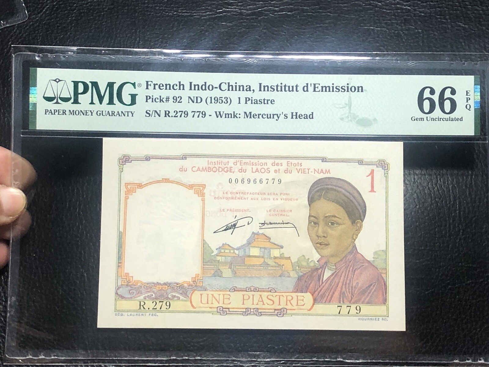 1 Piastre Indochine Banknote 1953 PMG-66 Original Vintage Rare_LDP Shop.