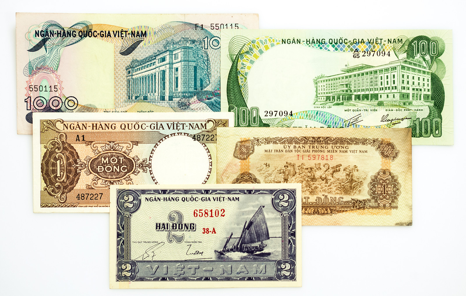 5 different South Vietnam paper money 1960’s-70’s nice circ.-Au