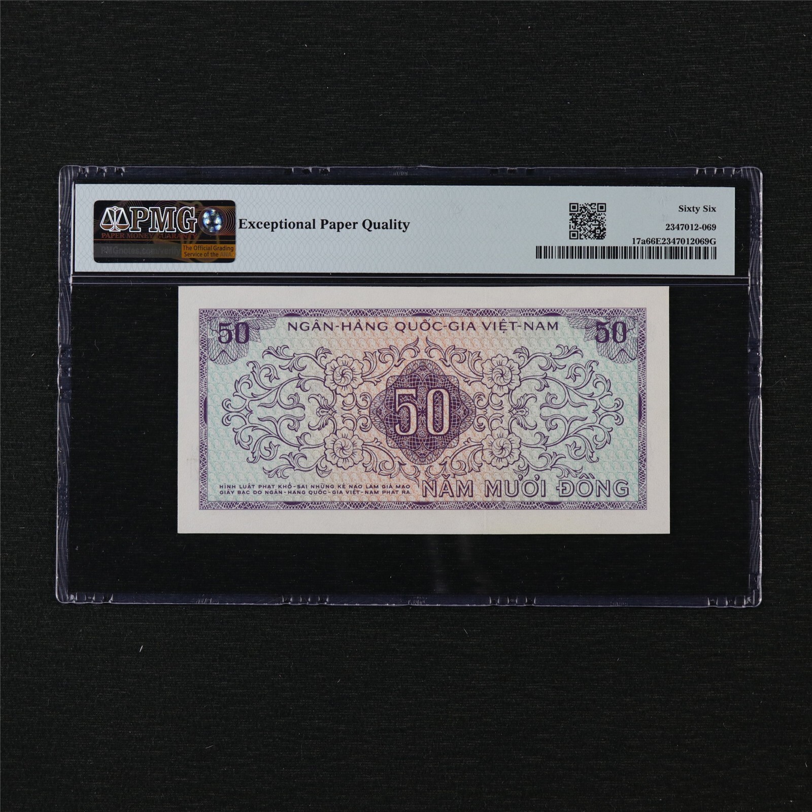 1966 Viet Nam – South National Bank 50 Dong Pick#17a PMG 66 EPQ Gem UNC